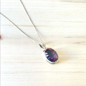 Watermelon tourmaline sterling silver necklace